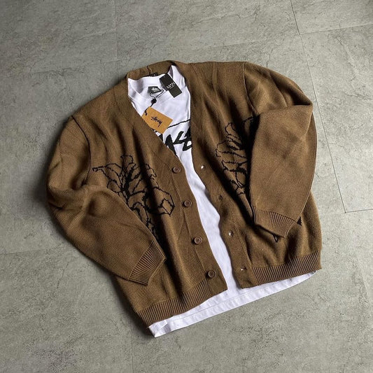 BHM OVERSIZED BROWN GRAPHIC CARDIGAN