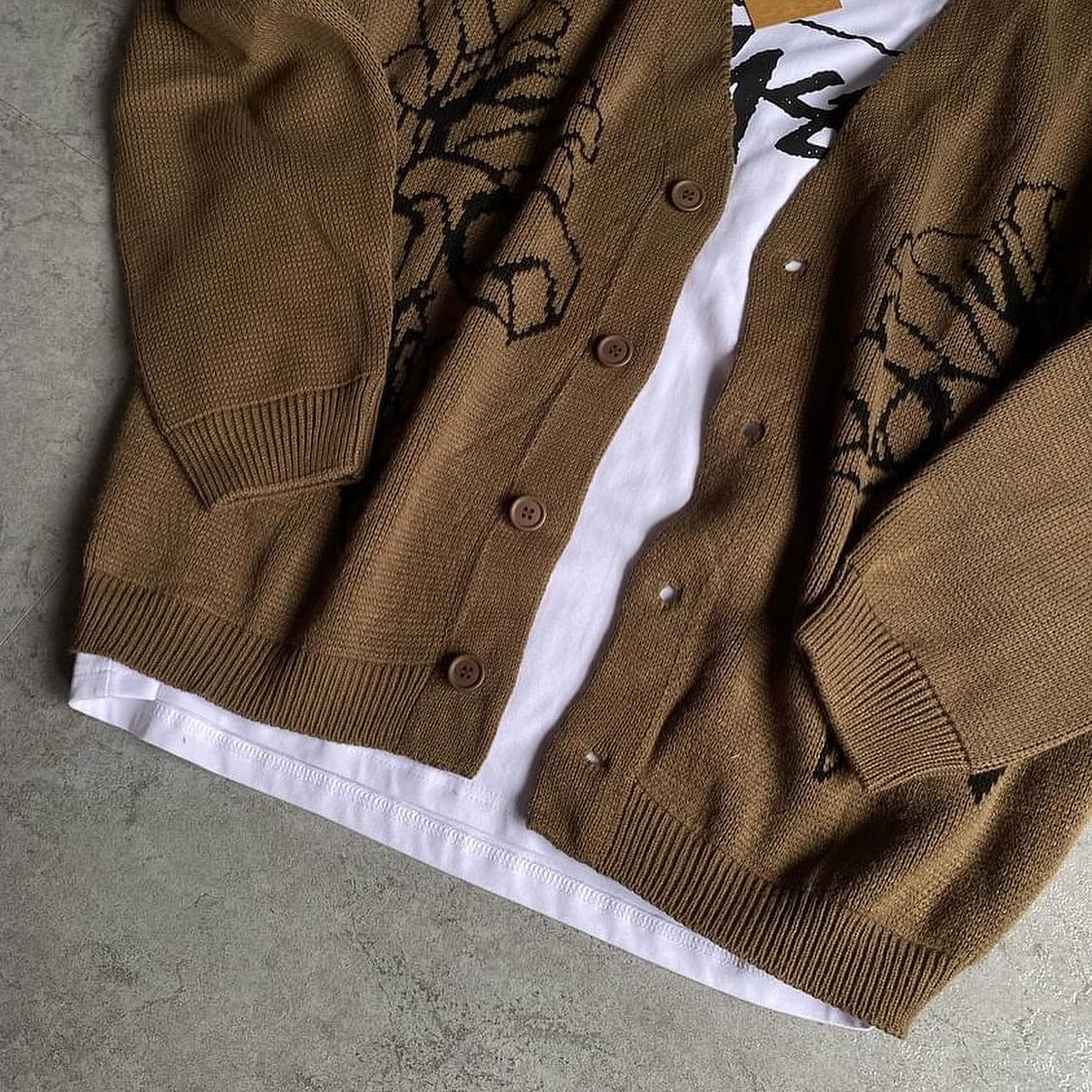 BHM OVERSIZED BROWN GRAPHIC CARDIGAN