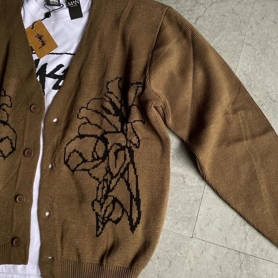 BHM OVERSIZED BROWN GRAPHIC CARDIGAN